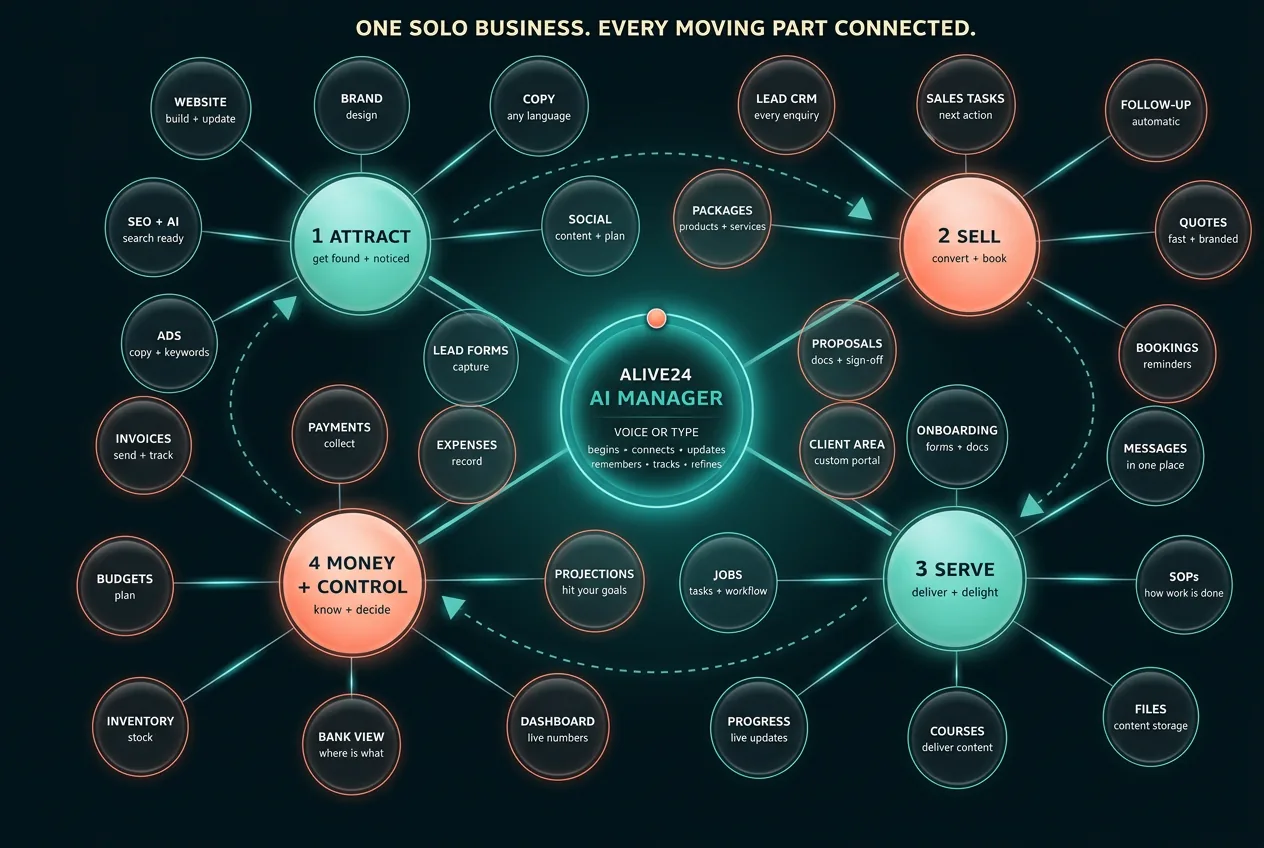 Every part of the Alive24 system connected to one set of business records